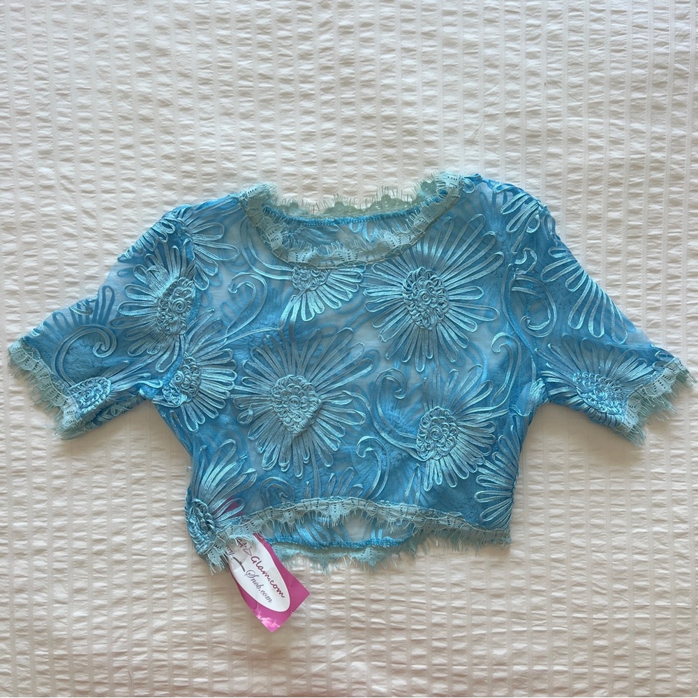 NWT Sexy Snob Sky Blue Sheer Lace Crop Top, S